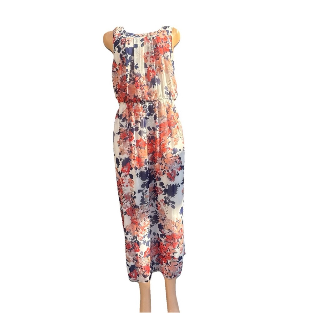 Enfocus Studio Dress Women's 8 Maxi White And Blue Floral Print Sleeveless